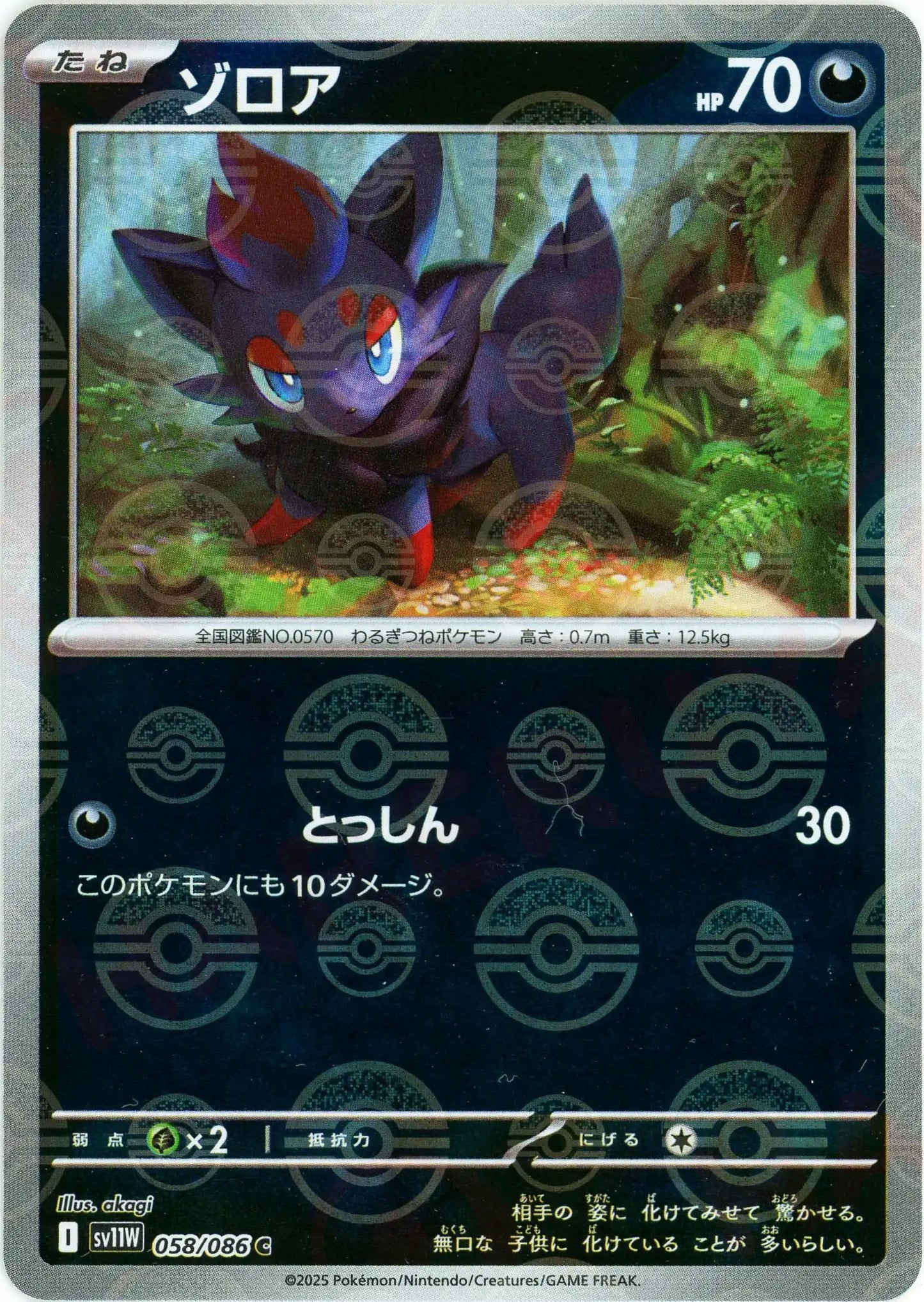 ゾロア:モンスターボールミラー(C){悪}〈058/086〉[SV11W-Mo]